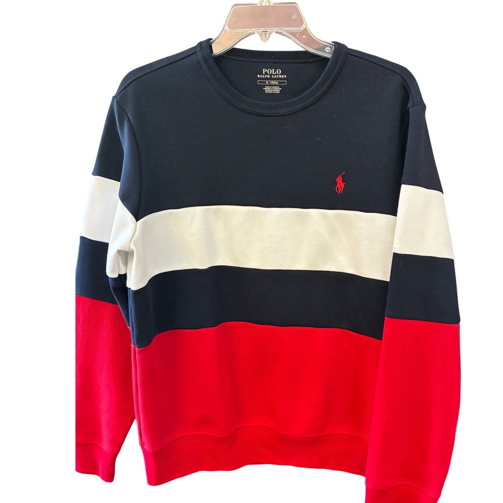 Polo Ralph Lauren Sweatshirt Mens M Red White Blue Excellent Colorblock Pony